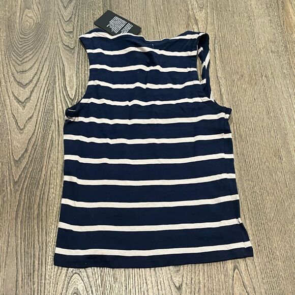 NWT Chaser Navy White Striped Tank Top Scoop Neck Size S - Picture 5 of 6
